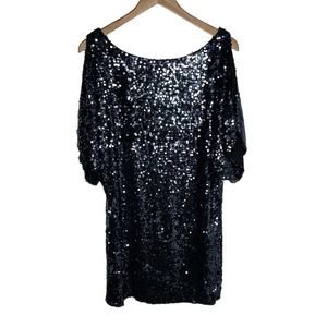 Cachet Sequins Dress with Cold Shoulders Gently Used Blue Silver Sequins Size 4
